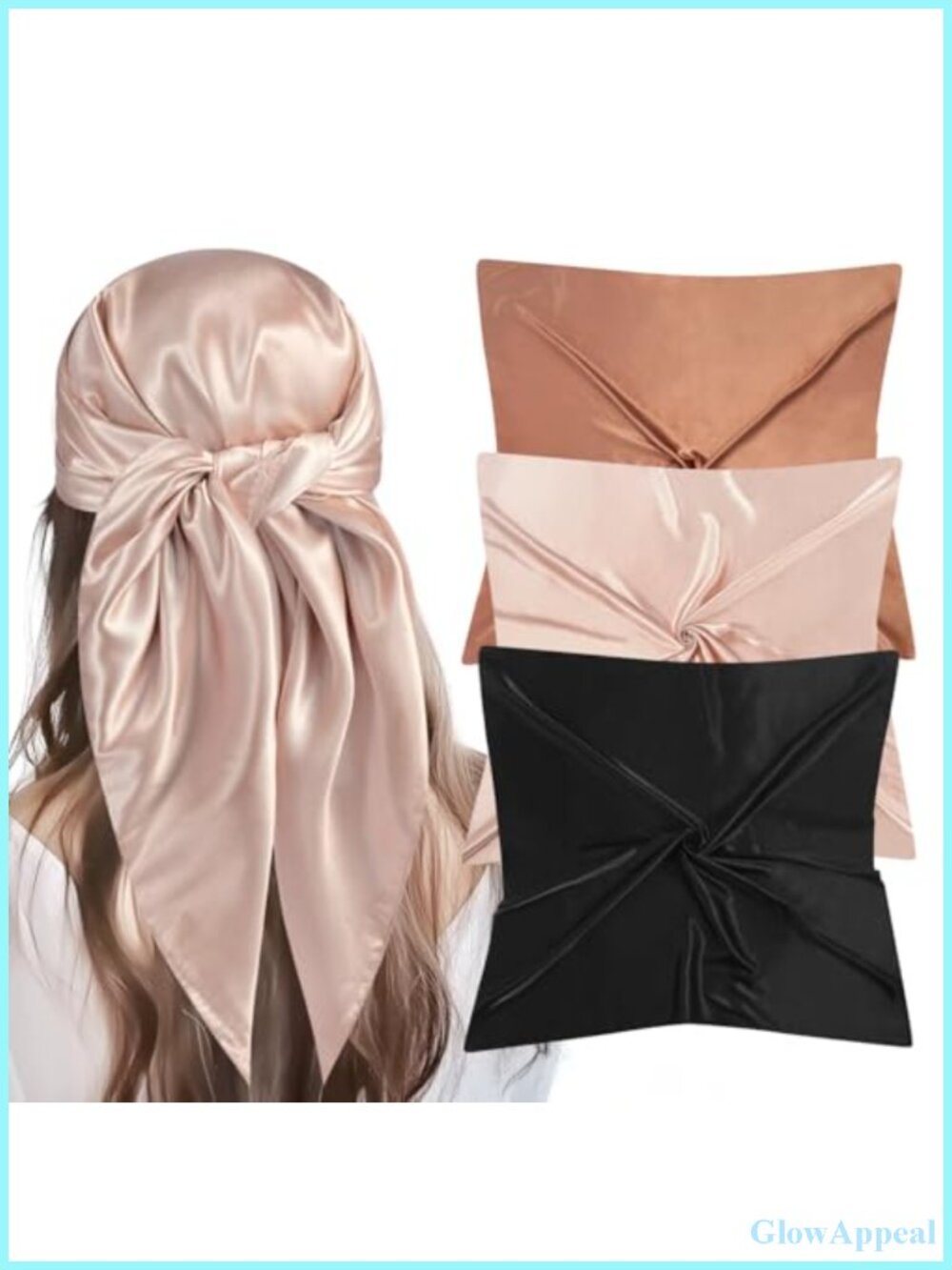 Large 35 Inch Square Satin Head Scarf Silk Like Polyester 3 Pack Hair Wraps